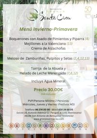 MENU INVIERNO PRIMAVERA RESTAURANTE GRANJA SANTA CREU