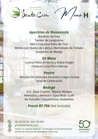 CARTA EVENTOS H RESTAURANTE GRANJA SANTA CREU CARTA EVENTOS H RESTAURANTE GRANJA SANTA CREU