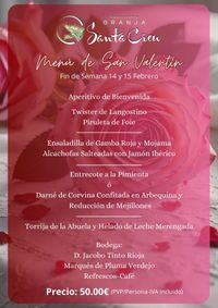 MENÚ DE SAN VALENTÍN RESTAURANTE GRANJA SANTA CREU MENÚ DE SAN VALENTÍN RESTAURANTE GRANJA SANTA CREU