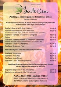 PAELLAS POR ENCARGO RESTAURANTE GRANJA SANTA CREU